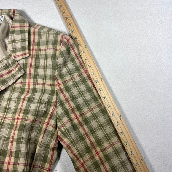 LL Bean Womens Blazer Plaid Linen Blend Career Size 16 Heritage Academia Vintage - Picture 10 of 11
